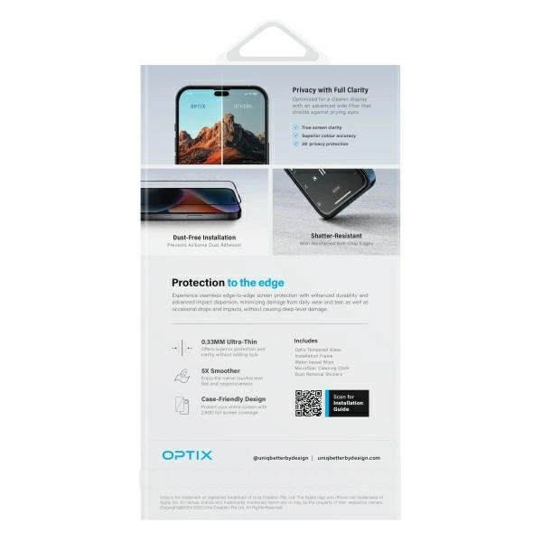 Uniq Optix privatumo grūdinta stiklo apsauga su privatumo aplikatoriumi iPhone 16 Plus - Image 3