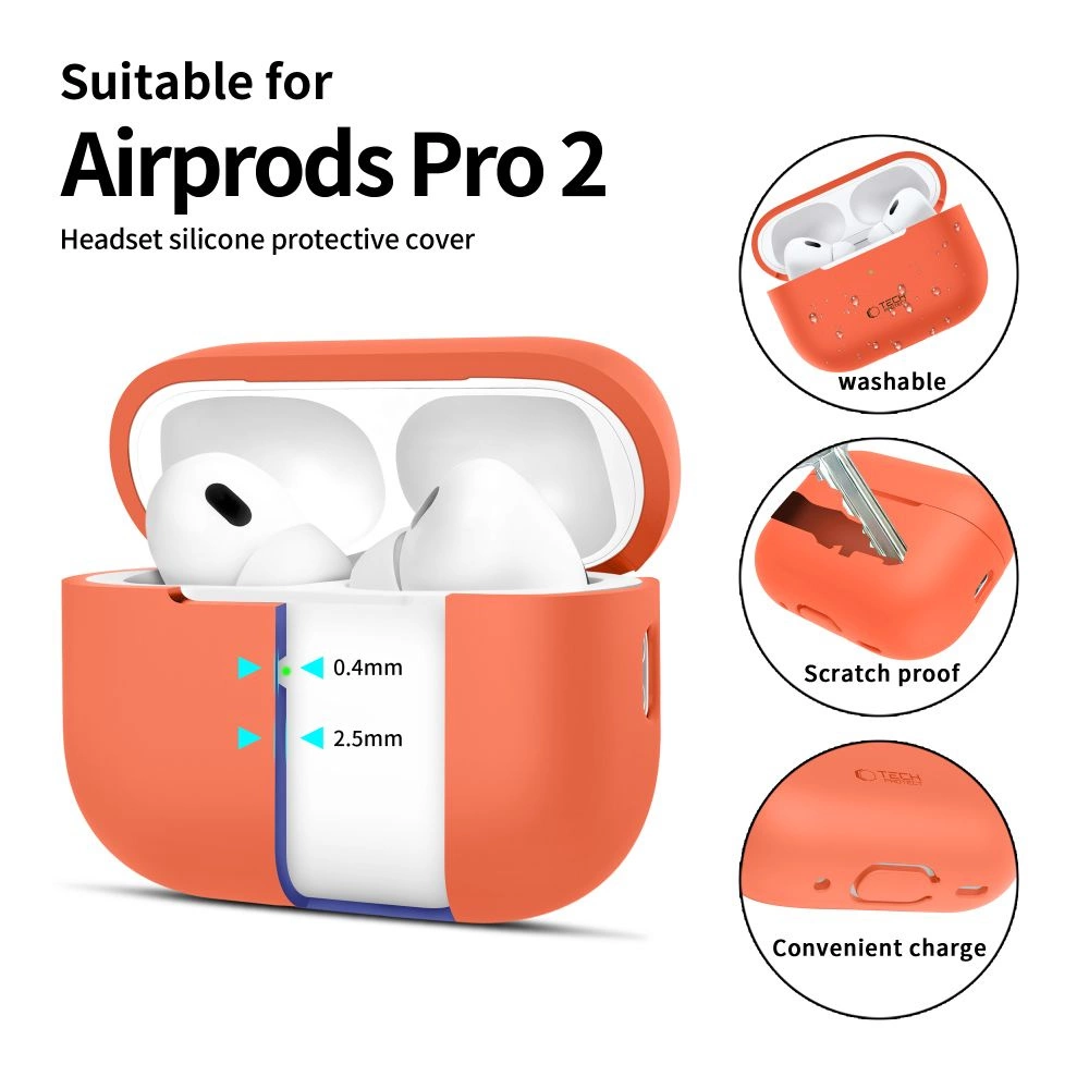 Tech-Protect silikoninis dėklas Apple AirPods Pro 1 / 2 - oranžinis - Image 2