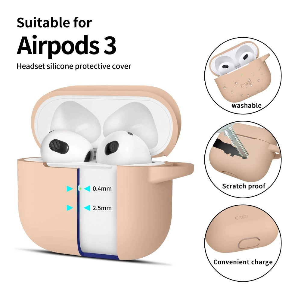 Tech-Protect silikoninis dėklas su kabliuku Apple AirPods 3 - smėlio spalvos - Image 2