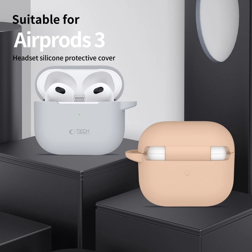 Tech-Protect silikoninis dėklas su kabliuku Apple AirPods 3 - smėlio spalvos - Image 4