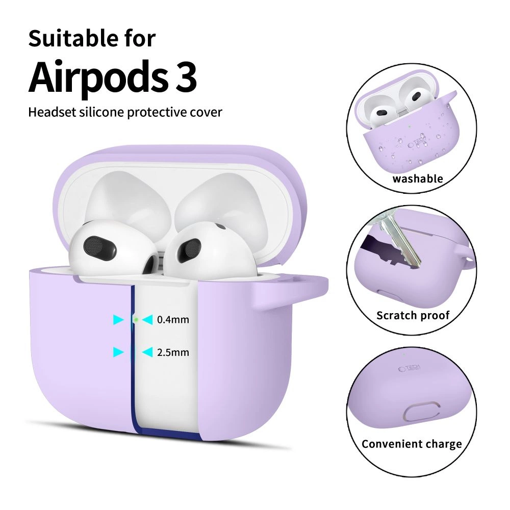 Tech-Protect silikoninis dėklas su kabliuku Apple AirPods 3 - violetinis - Image 2