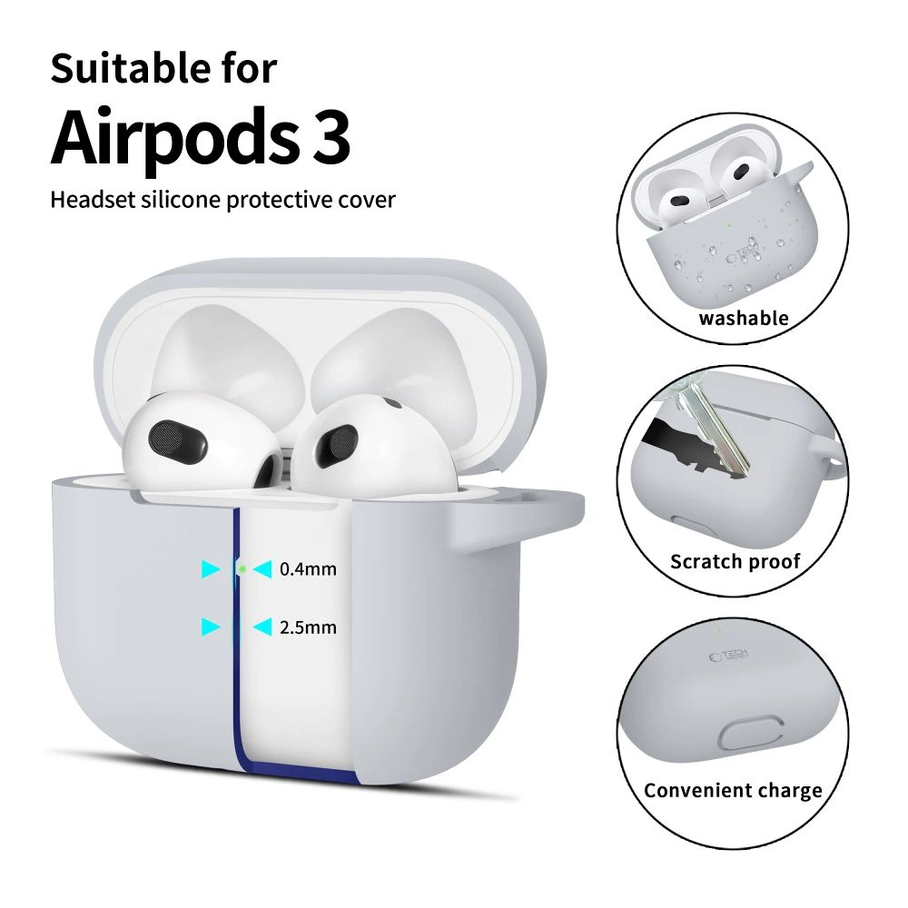 Tech-Protect silikoninis dėklas su kabliuku Apple AirPods 3 - pilkas - Image 2