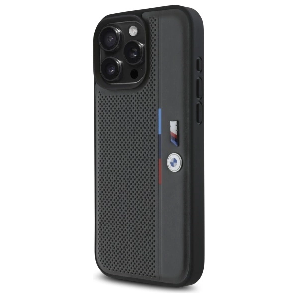 BMW M perforuotos trijų spalvų detalės linija iPhone 16 Pro dėklas - tamsiai pilkas - Image 2