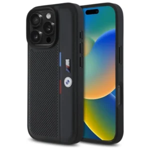 BMW M Perforated Tricolor Detail Line iPhone 16 Pro Case - Black
