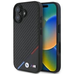BMW M Carbon Tricolor Line MagSafe iPhone 16 Case - Black