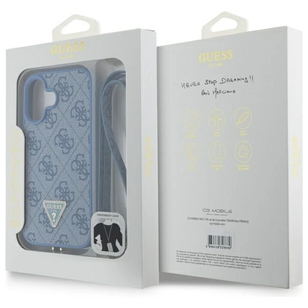 Guess odinis dėklas su metaliniu logotipu ir strazais per petį iPhone 16 - mėlynas - Image 8