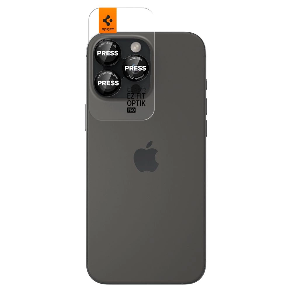 Spigen Optik Pro L-Series Glas.tR EZ Fit grūdintas stiklas iPhone 14 Pro / Pro Max / 15 Pro / Pro Max / 16 Pro / 16 Pro Max kamerai - juodas su raudonu kraštu - Image 2