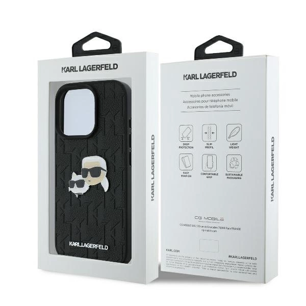 Karl Lagerfeld Monogram Karl & Choupette galvų segtukas dėklas iPhone 16 Pro – juodas - Image 8
