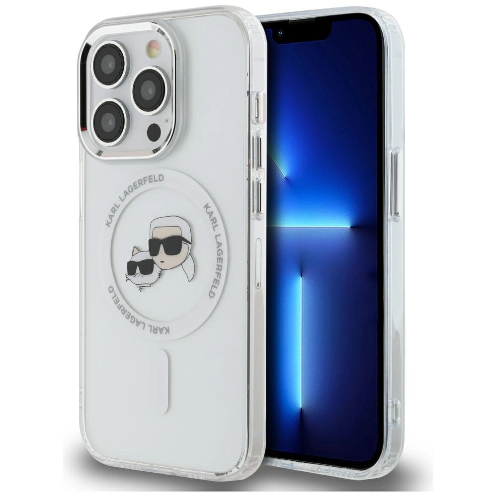 Karl Lagerfeld IML Metal Karl & Choupette Head MagSafe iPhone 14 Pro Case - White