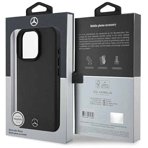 Mercedes tekstūruotas ir lygus odinis MagSafe dėklas iPhone 16 Pro - juodas - Image 8