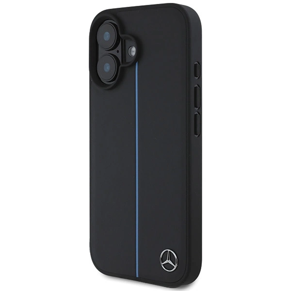 Mercedes MB mėlyna linija odinis MagSafe dėklas iPhone 16 - juodas - Image 2