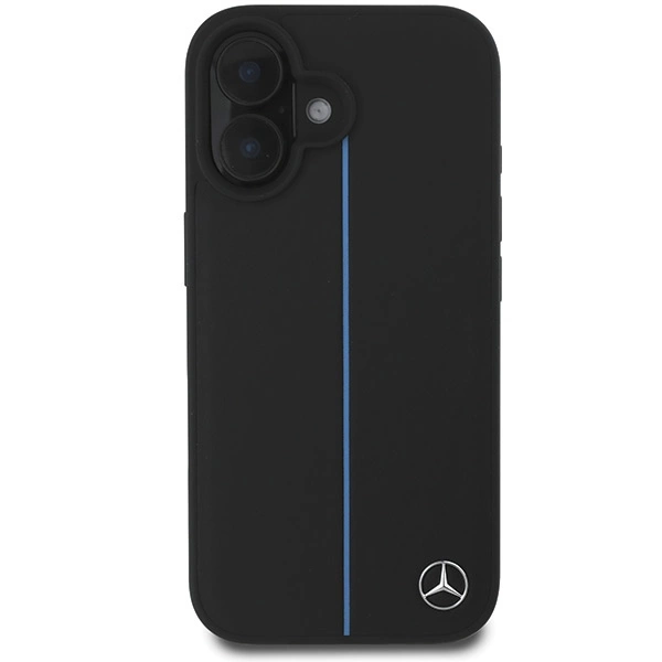 Mercedes MB mėlyna linija odinis MagSafe dėklas iPhone 16 - juodas - Image 3