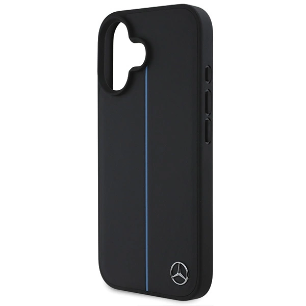 Mercedes MB mėlyna linija odinis MagSafe dėklas iPhone 16 - juodas - Image 6