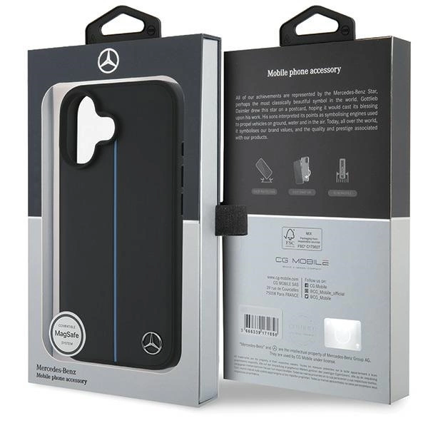 Mercedes MB mėlyna linija odinis MagSafe dėklas iPhone 16 - juodas - Image 8