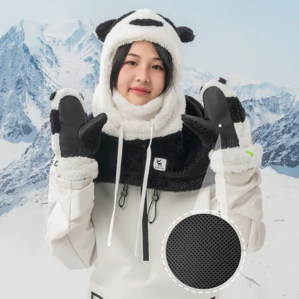 Qunature Panda Slidinėjimo pirštinės vaikams ir suaugusiems dydis S – juoda/balta - Image 5