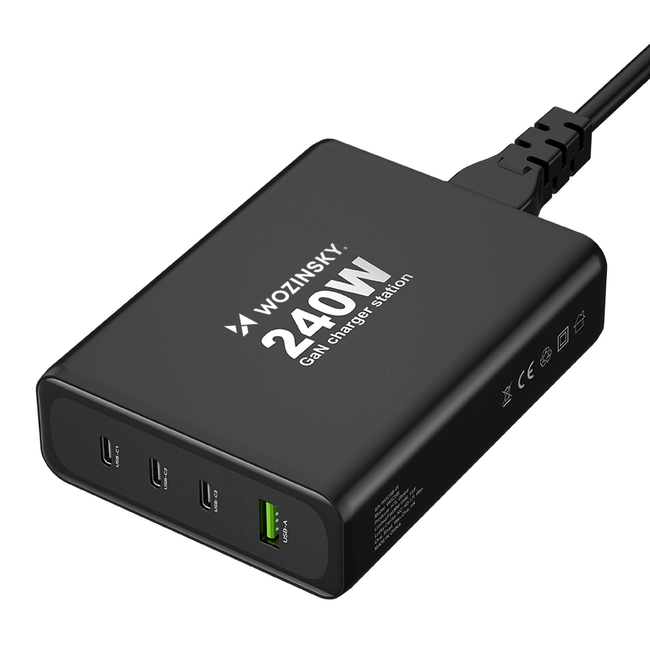 Wozinsky WGCSB 240W GaN sieninis įkroviklis USB-A / 3 x USB-C - juodas - Image 2