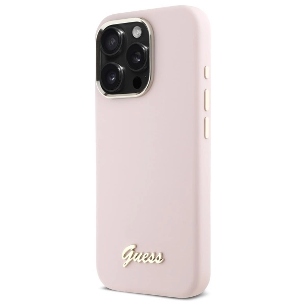Guess Silicone Script Metal Logo & Frame dėklas iPhone 16 Pro - rožinis - Image 2