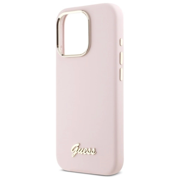 Guess Silicone Script Metal Logo & Frame dėklas iPhone 16 Pro - rožinis - Image 6