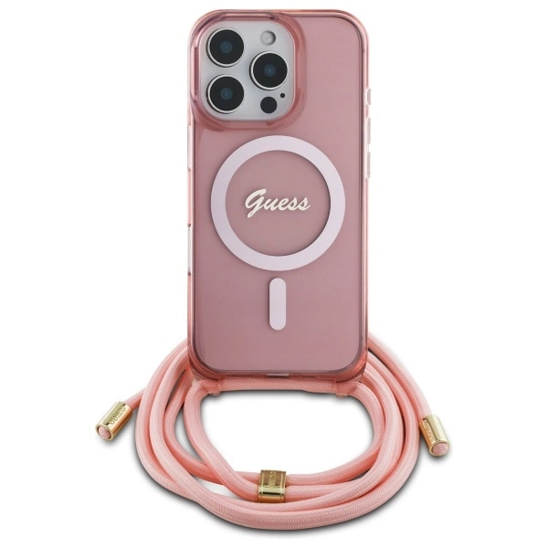 Guess Crossbody Cord Script MagSafe dėklas iPhone 16 Pro - rožinis - Image 2
