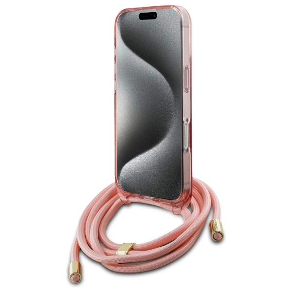 Guess Crossbody Cord Script MagSafe dėklas iPhone 16 Pro - rožinis - Image 4
