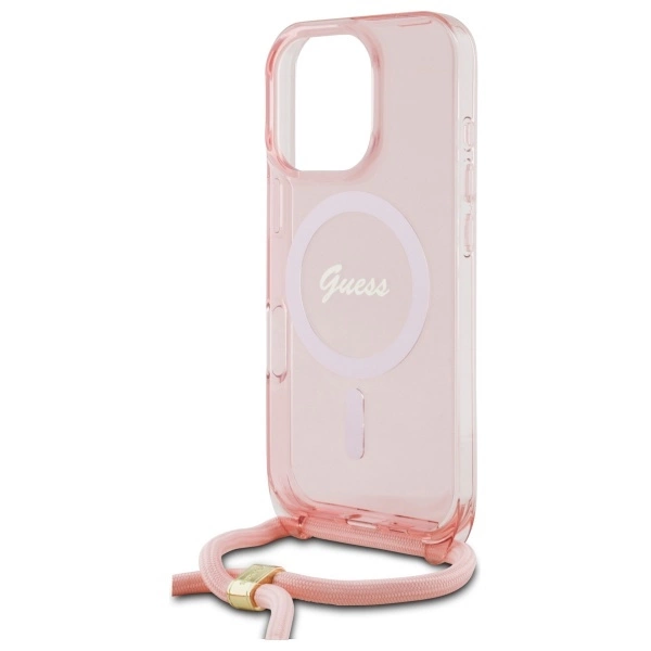Guess Crossbody Cord Script MagSafe dėklas iPhone 16 Pro - rožinis - Image 5