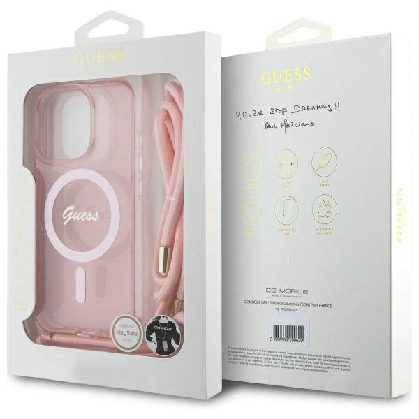 Guess Crossbody Cord Script MagSafe dėklas iPhone 16 Pro - rožinis - Image 7