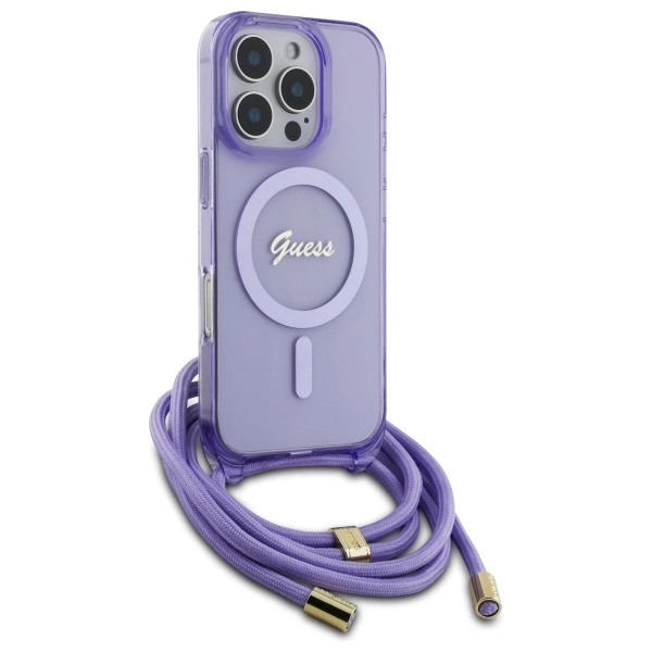 Guess Crossbody Cord Script MagSafe dėklas iPhone 16 Pro Max - violetinis - Image 3