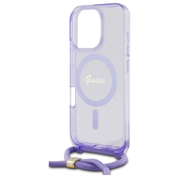 Guess Crossbody Cord Script MagSafe dėklas iPhone 16 Pro Max - violetinis - Image 5