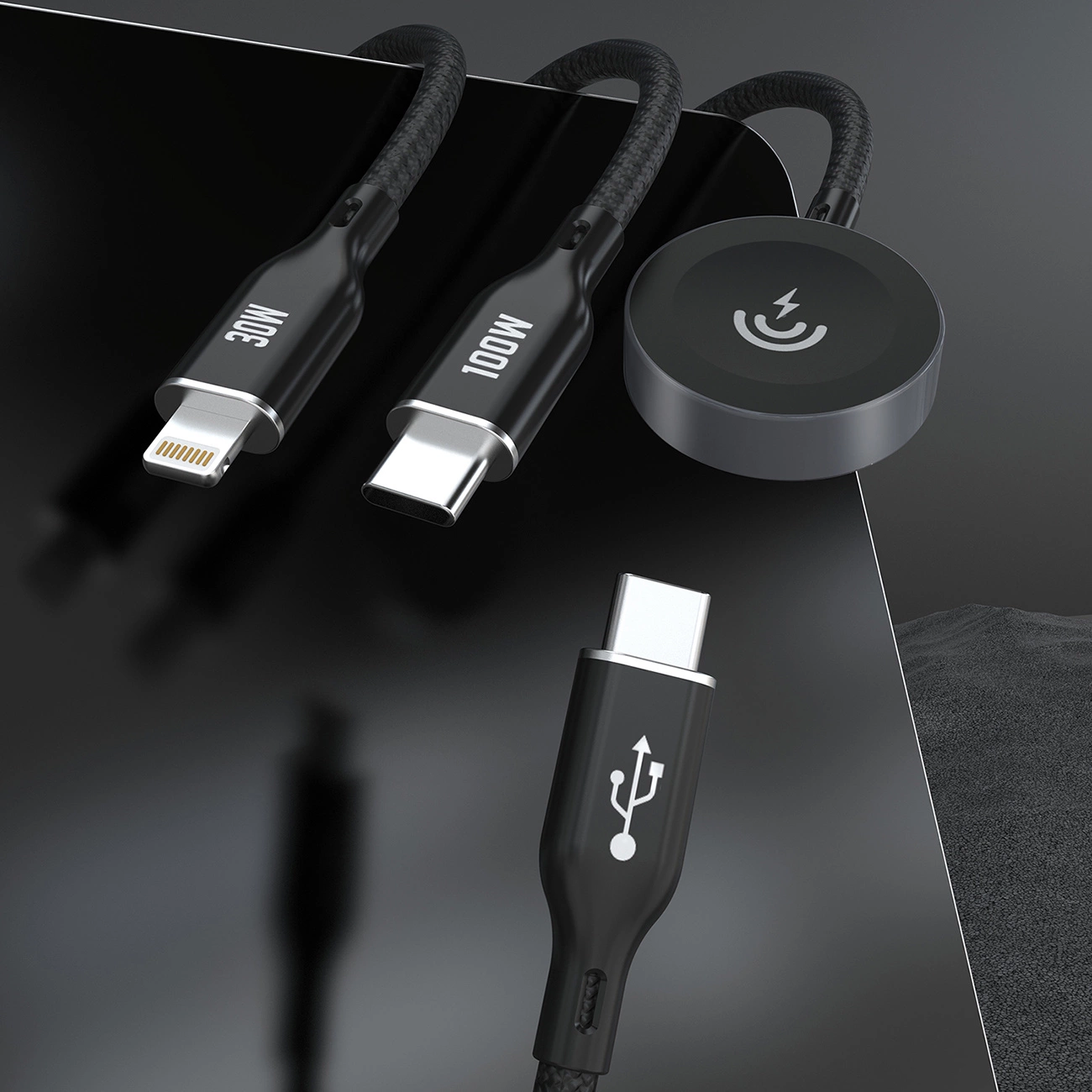 Apple Watch Dudao A12Max+ PD 100W 3in1 įkrovimo kabelis: USB-C Lightning 1,2 m – juodas - Image 5