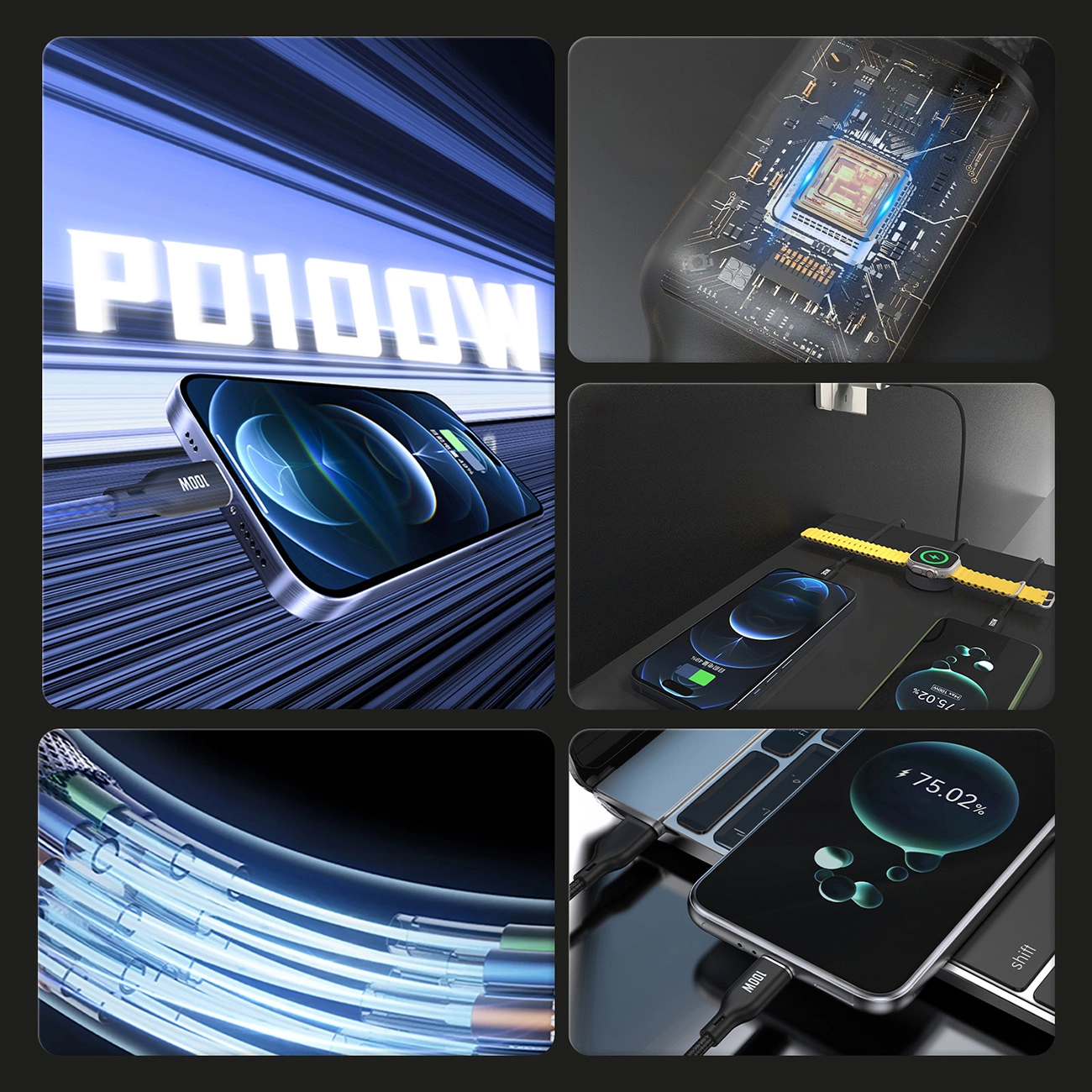 Apple Watch Dudao A12Max+ PD 100W 3in1 įkrovimo kabelis: USB-C Lightning 1,2 m – juodas - Image 6