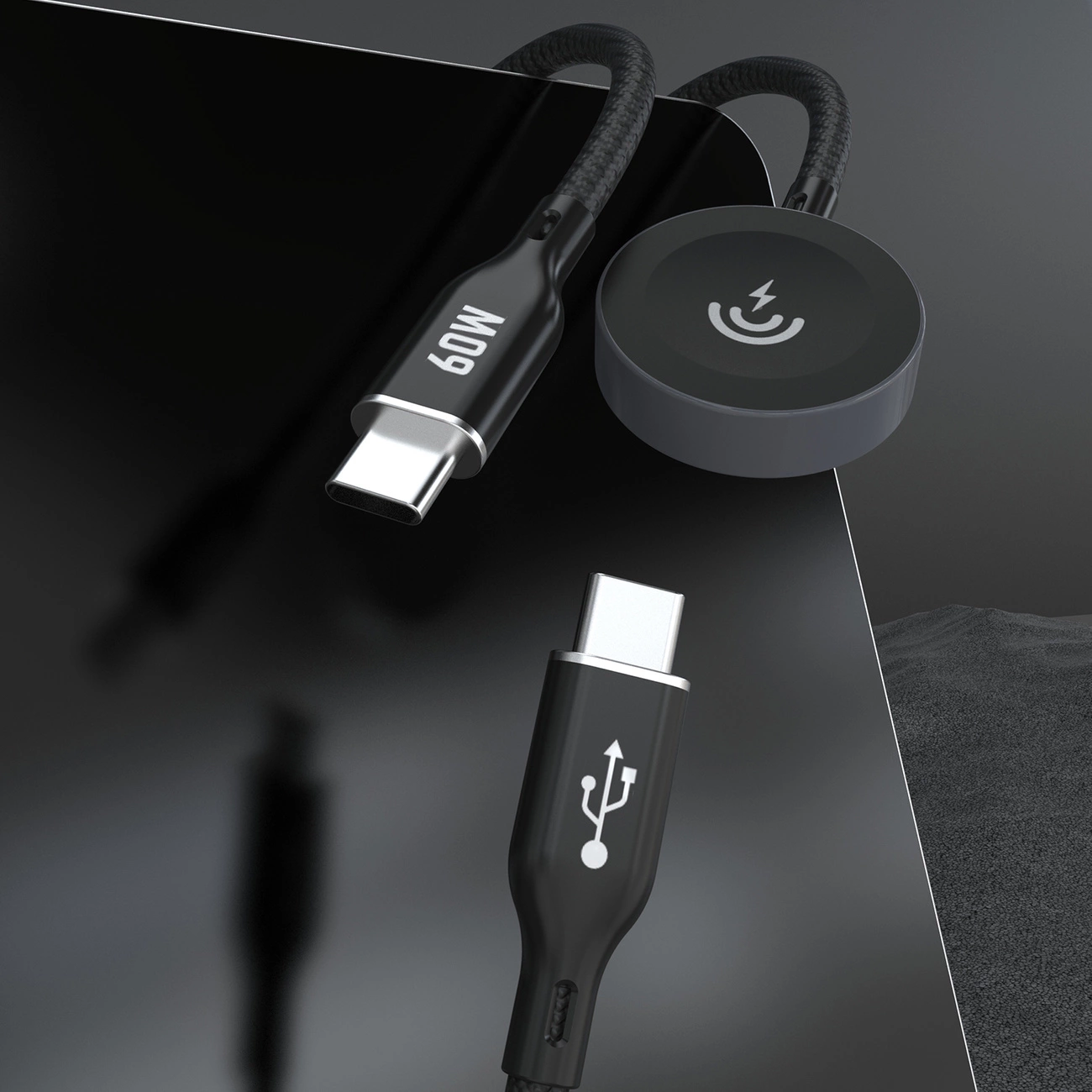 Dudao A12MaxC PD60W 2-in-1 įkroviklis Apple Watch / USB-C – juodas - Image 2