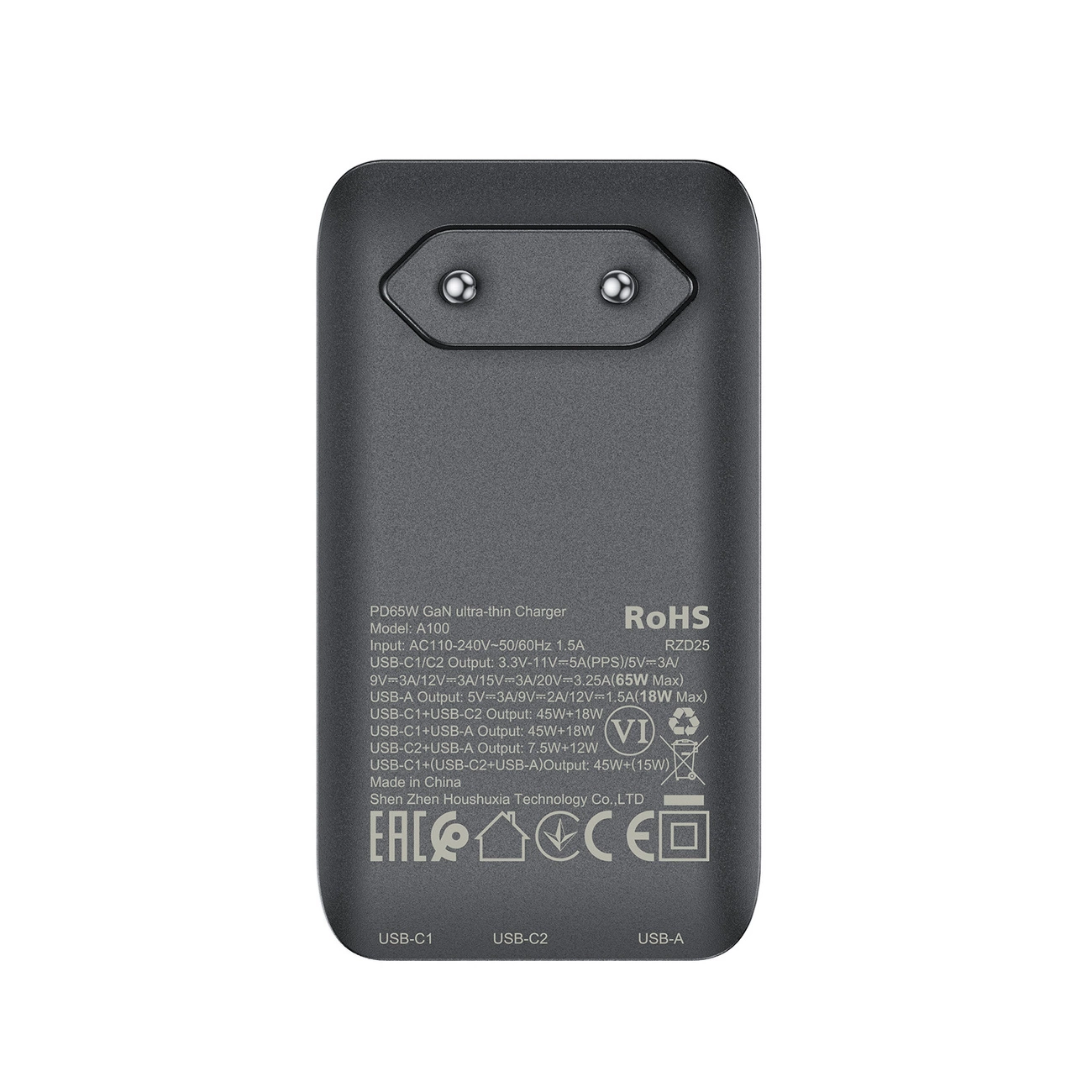 Acefast A100 65W GaN 2 USB-C+ USB-A įkroviklis ultra plonas – juodas - Image 7
