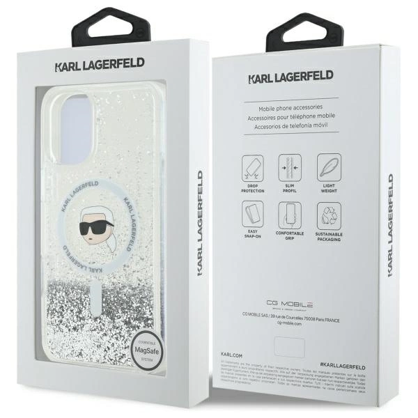 Karl Lagerfeld Skystas blizgesys Karl galvutė MagSafe iPhone 16 dėklas – permatomas - Image 8