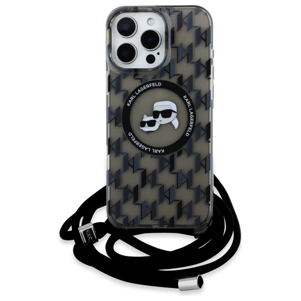Karl Lagerfeld IML Crossbody Monogram Karl & Choupette galvutė MagSafe iPhone 16 Pro Max dėklas – juodas - Image 2