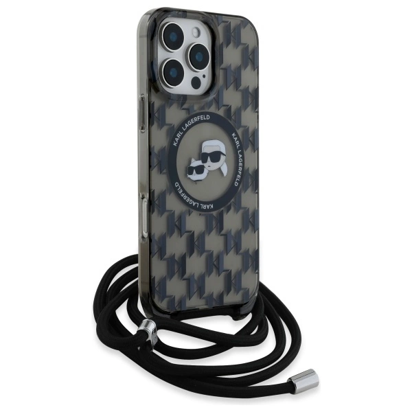 Karl Lagerfeld IML Crossbody Monogram Karl & Choupette galvutė MagSafe iPhone 16 Pro Max dėklas – juodas - Image 3
