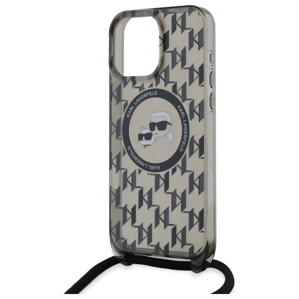 Karl Lagerfeld IML Crossbody Monogram Karl & Choupette galvutė MagSafe iPhone 16 Pro Max dėklas – juodas - Image 5