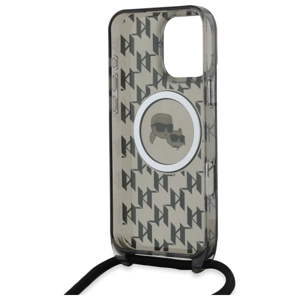 Karl Lagerfeld IML Crossbody Monogram Karl & Choupette galvutė MagSafe iPhone 16 Pro Max dėklas – juodas - Image 6