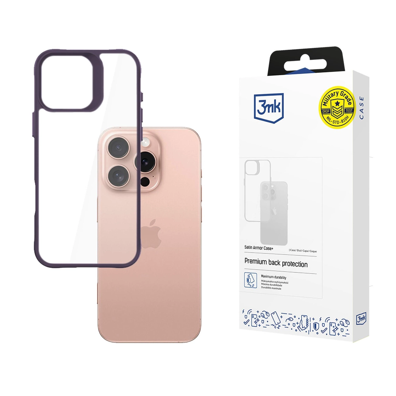 3mk Satin Armor Case+ Purple for Apple iPhone 16 Pro - Transparent