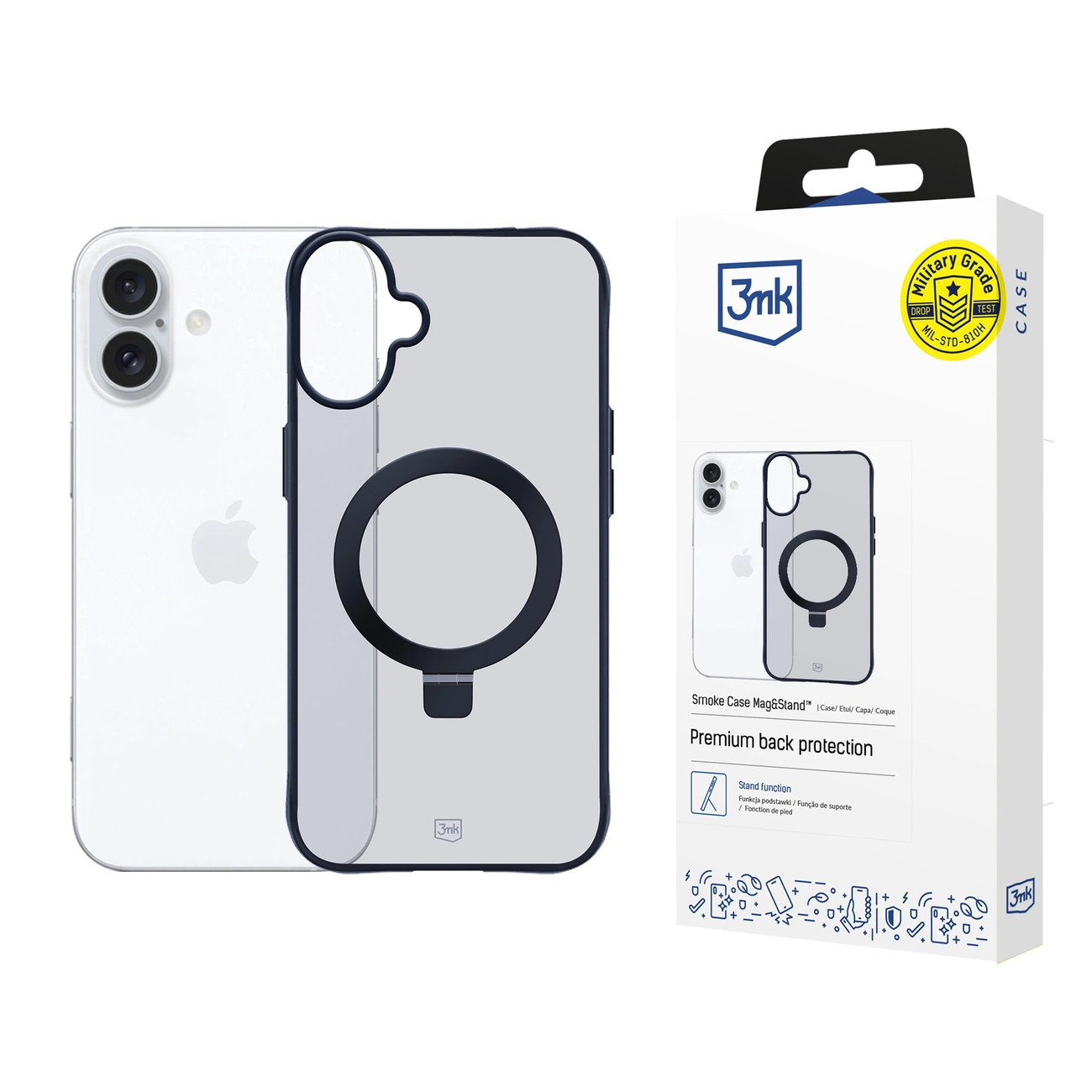 3mk Smoke Case Mag&Stand for Apple iPhone 16 plus - transparent