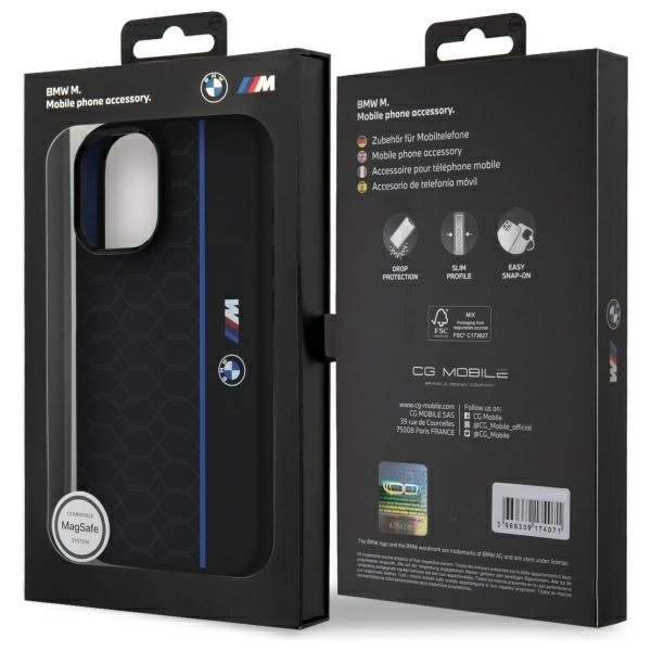 BMW Silicone Hexagon Blue Line MagSafe dėklas iPhone 16 – juodas - Image 8