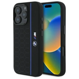 BMW Silicone Hexagon Blue Line MagSafe Case for iPhone 16 Pro Max - Black