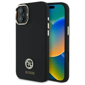 Guess Silicone Logo Strass 4G Case for iPhone 16 - Black