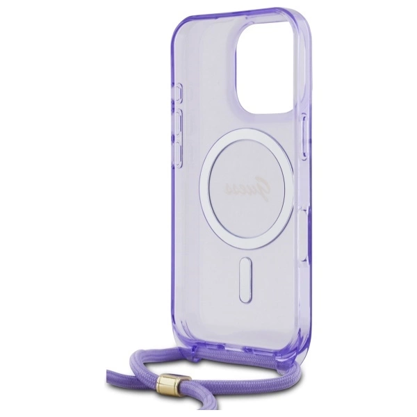 Guess Crossbody Cord Script MagSafe dėklas iPhone 16 Pro – violetinis - Image 6