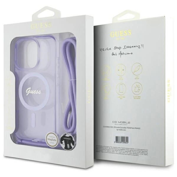 Guess Crossbody Cord Script MagSafe dėklas iPhone 16 Pro – violetinis - Image 7