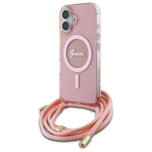 Guess Crossbody Cord Script MagSafe dėklas iPhone 16 – rožinis - Image 2