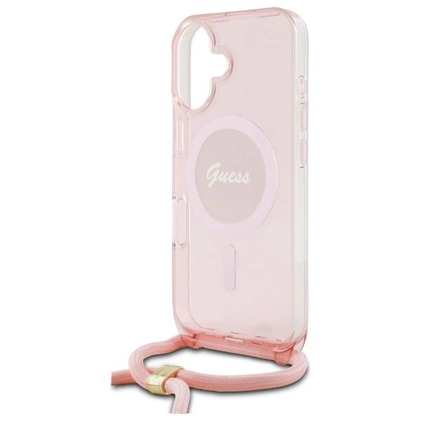 Guess Crossbody Cord Script MagSafe dėklas iPhone 16 – rožinis - Image 5