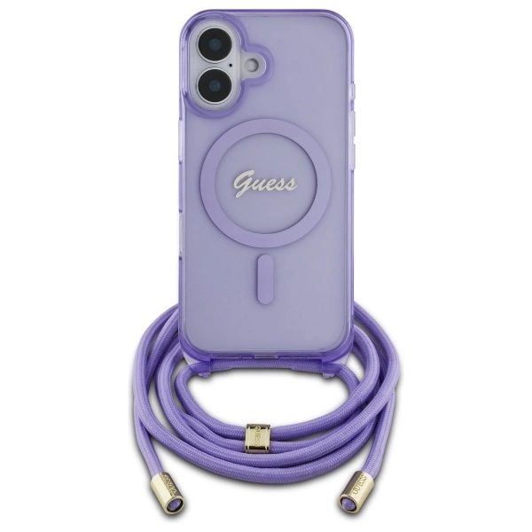 Guess Crossbody Cord Script MagSafe dėklas iPhone 16 – violetinis - Image 2