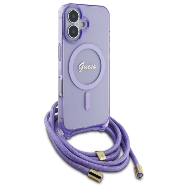 Guess Crossbody Cord Script MagSafe dėklas iPhone 16 – violetinis - Image 3