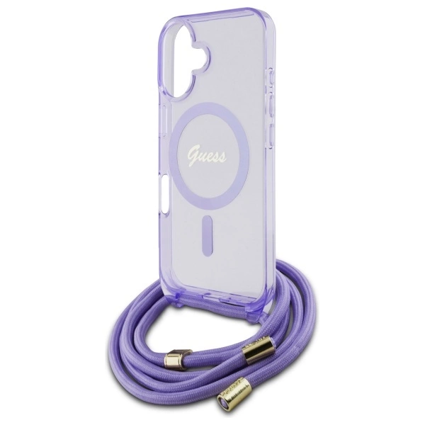 Guess Crossbody Cord Script MagSafe dėklas iPhone 16 – violetinis - Image 5