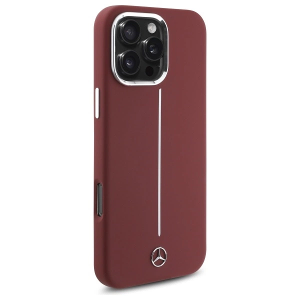 Mercedes silikoninis baltos juostos MagSafe dėklas iPhone 16 Pro Max – raudonas - Image 4